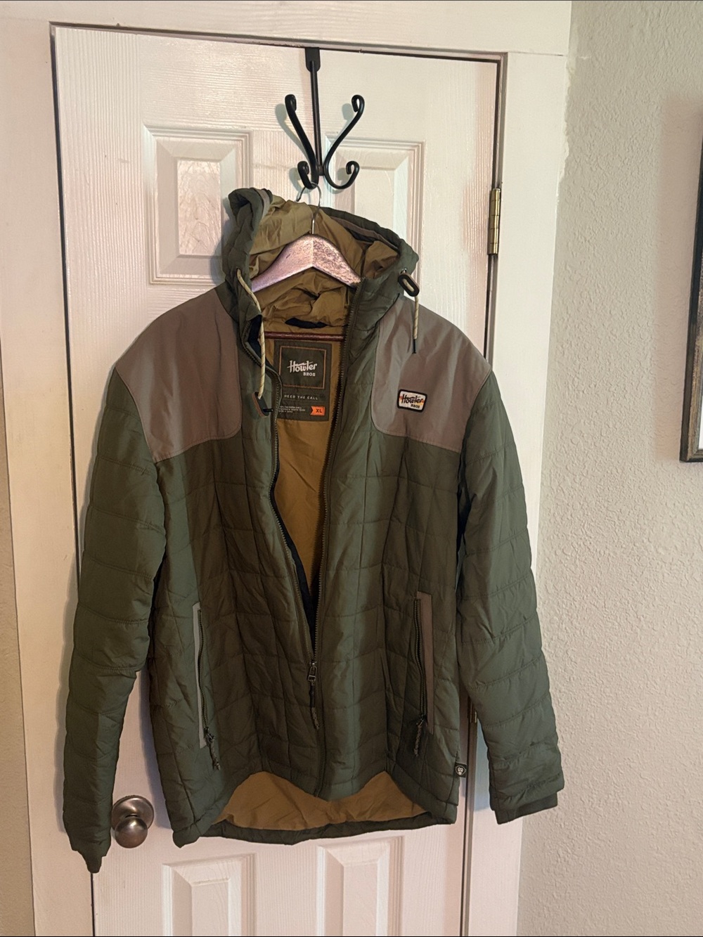 Howler Brothers Olive and Gray Quilted Hooded Jacket